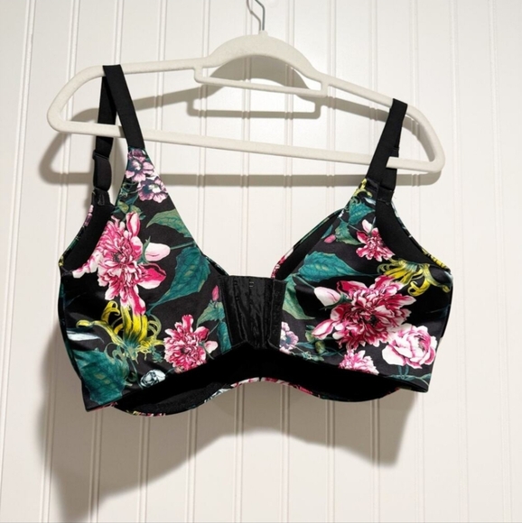 CACIQUE BRA pretty floral SIZE 36H like new UNDERWIRE black with pink & green - Picture 5 of 5